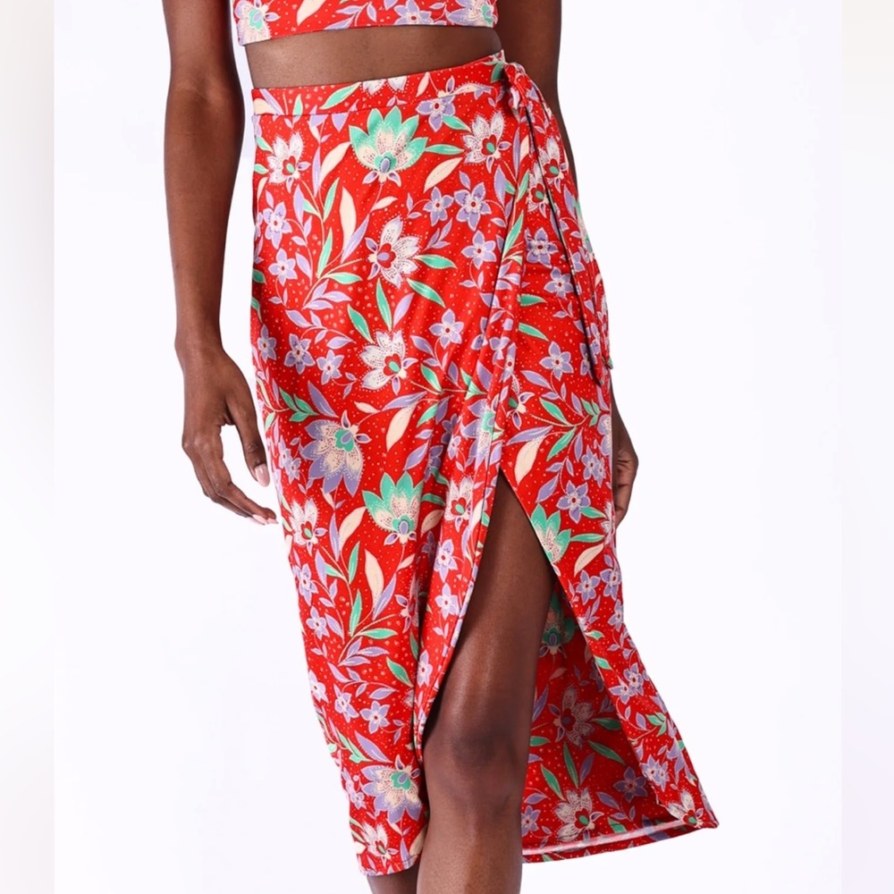 Resa tropical red wrap skirt